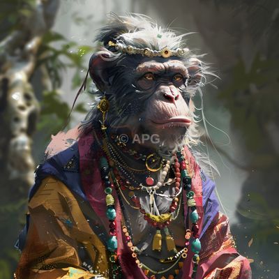 Affe in königlicher Gewandung und Schmuck